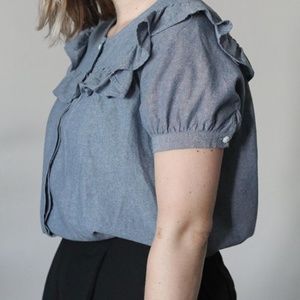 Ruffled Chambray Button Up